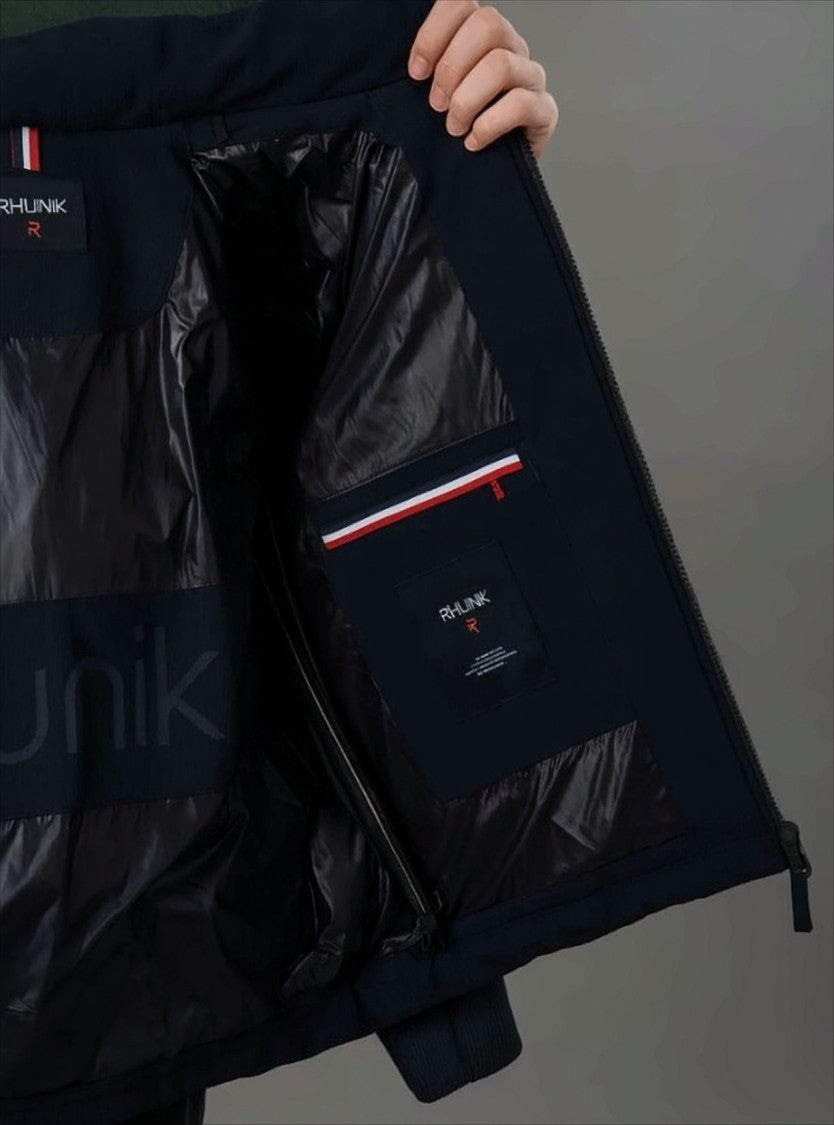 Rihunik Deep Blue Down Jacket With Corduroy Accents