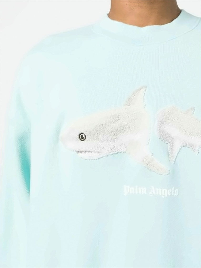 Palm Angels Relaxed Fit Long-Sleeve Sweatshirt With Textured Shark Graphic