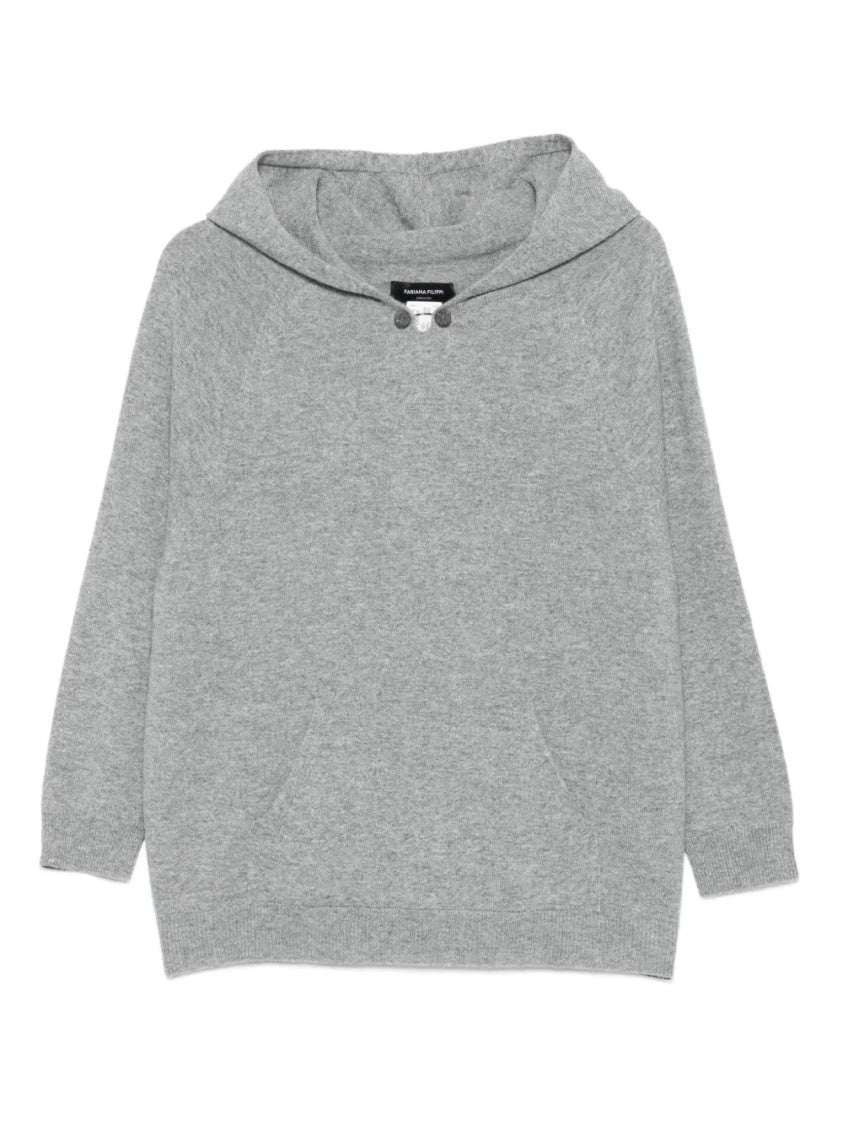 Fabiana Filippi Relaxed Fit Knit Pullover Hoodie With Subtle V-Neckline