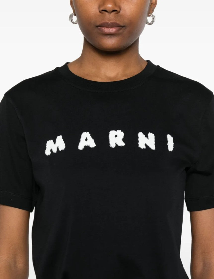 Marni Short-Sleeve Black T-Shirt With Textured Lettering