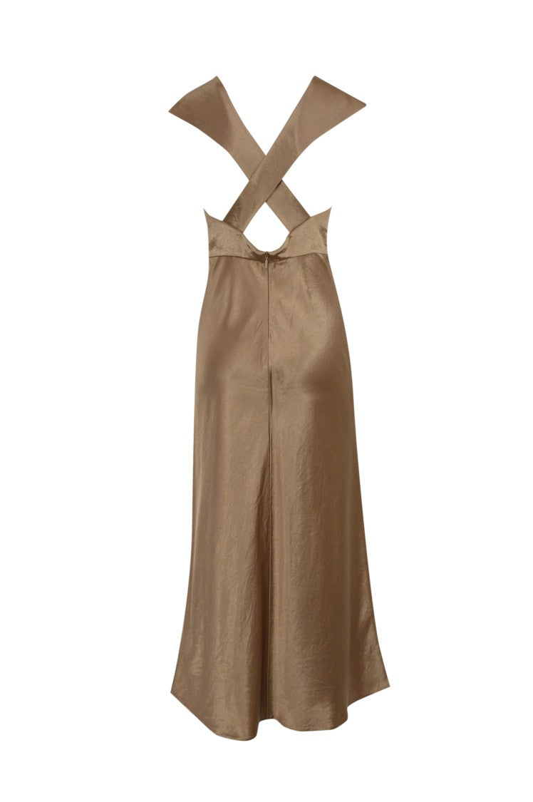 Max Mara Brown Midi Dress With Open-Back Design