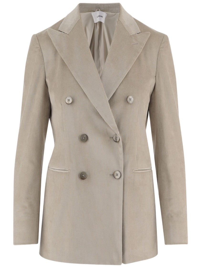 Lardini Ivory Double-Breasted Ribbed Cotton-Blend Blazer