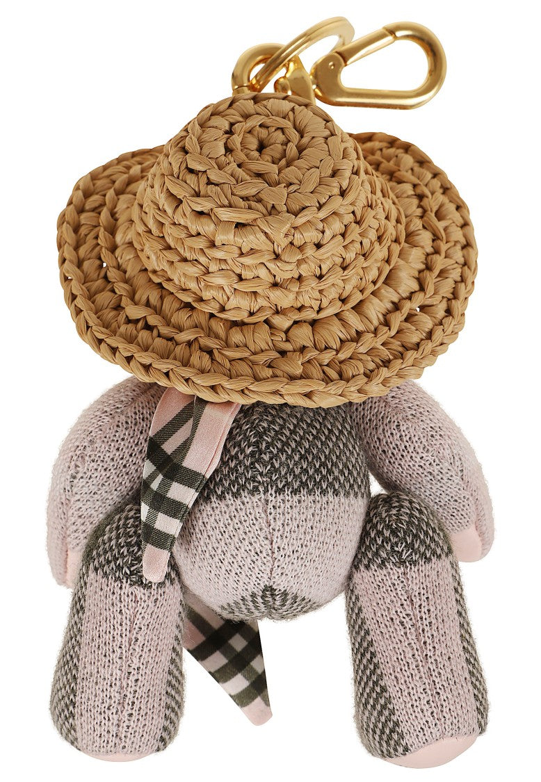 Burberry Ls Thomas Highgrove Bear Wool Check Raffia Hat Keyring