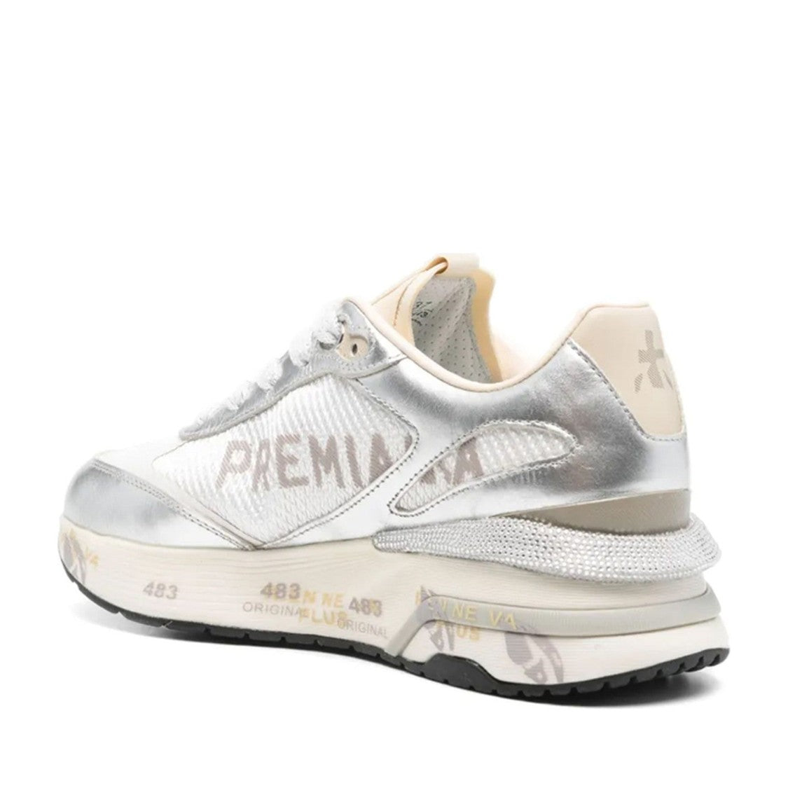 Premiata White Moerund Nylon Metallic Leather Sneakers