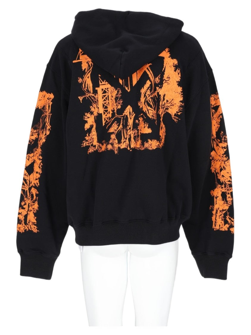 Off-White Black Cotton Graphic Relaxed-Fit Hoodie