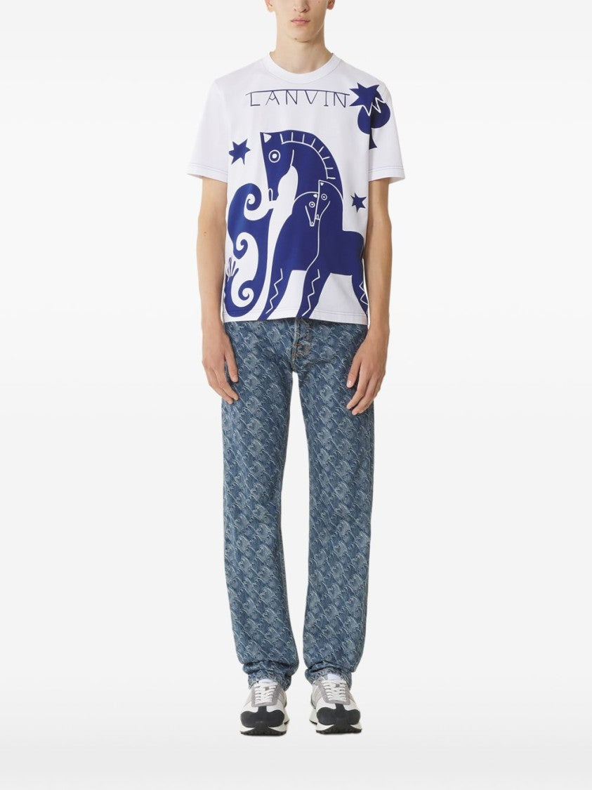 Lanvin White Graphic Print Tonal Stitch T-Shirt