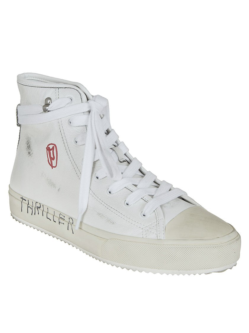 Paly High-Top White Leather Sneakers With Ankle-Wrap Laces