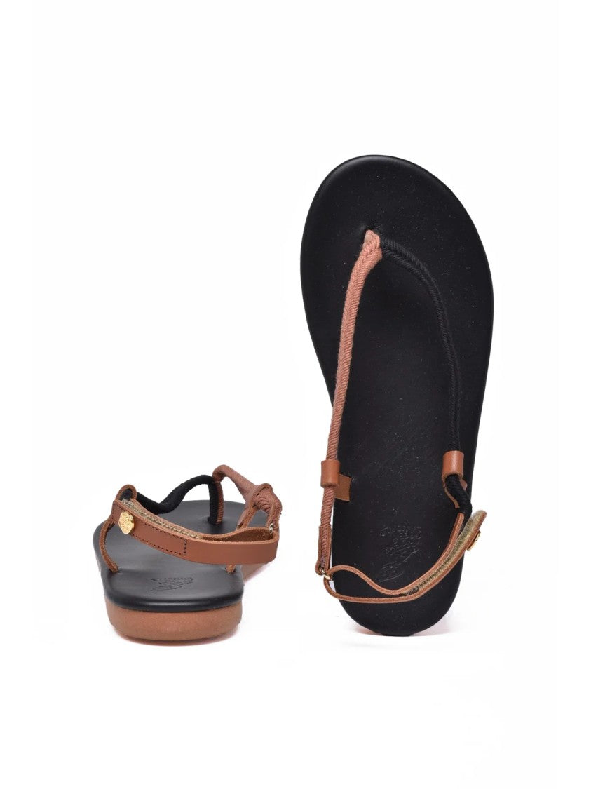 Ancient Greek Sandals Black/Brown Rope-Woven Cotton-Leather Flip-Flops
