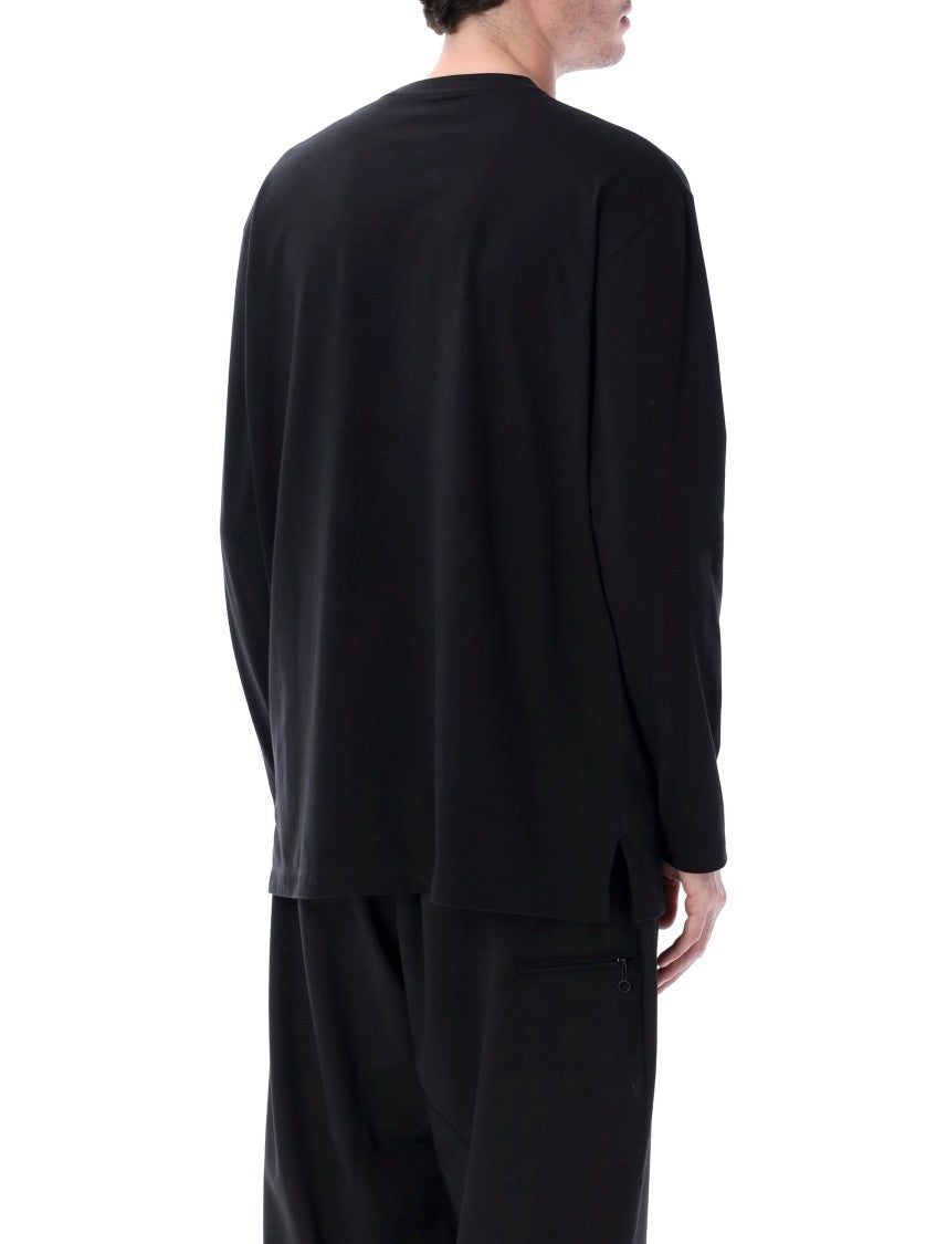 Y-3 Relaxed Fit Long Sleeve Black Jersey T-Shirt With Satin-Effect Logo