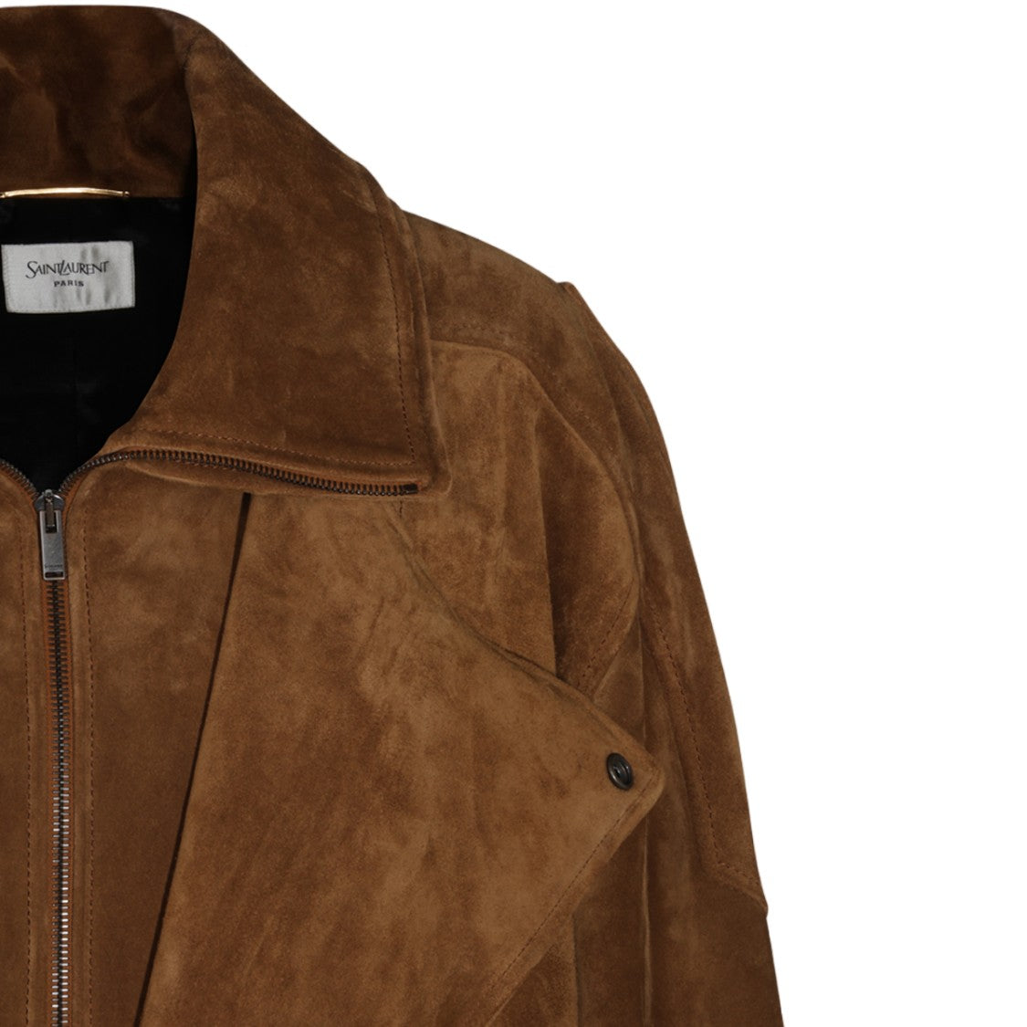 Saint Laurent Soft Asymmetrical Flap Belted Suede Jacket
