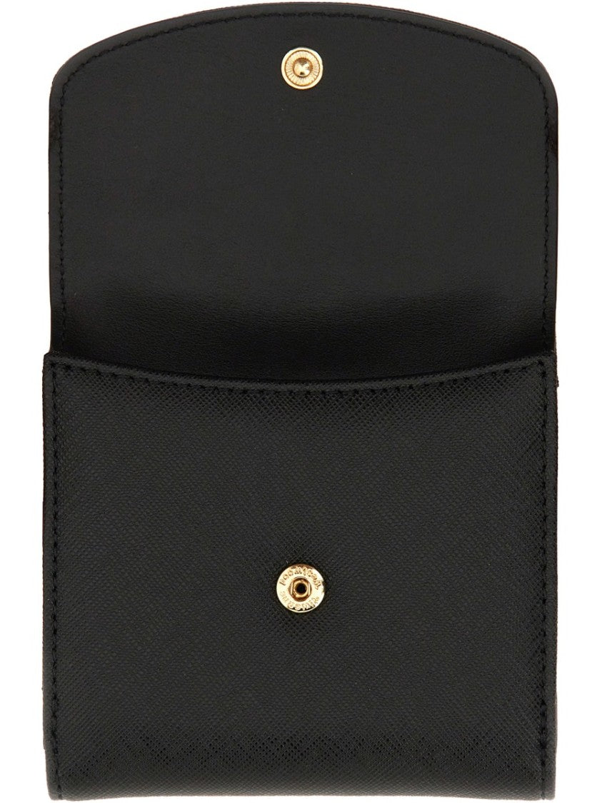 Vivienne Westwood Black Textured Leather Compact Wallet With Snap Closure