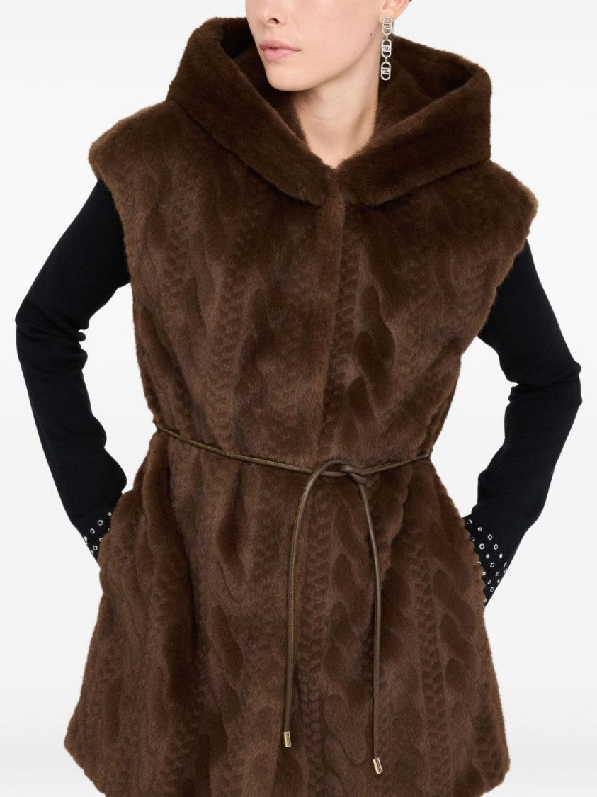 Liu Jo Sleeveless Brown Faux Fur Jacket