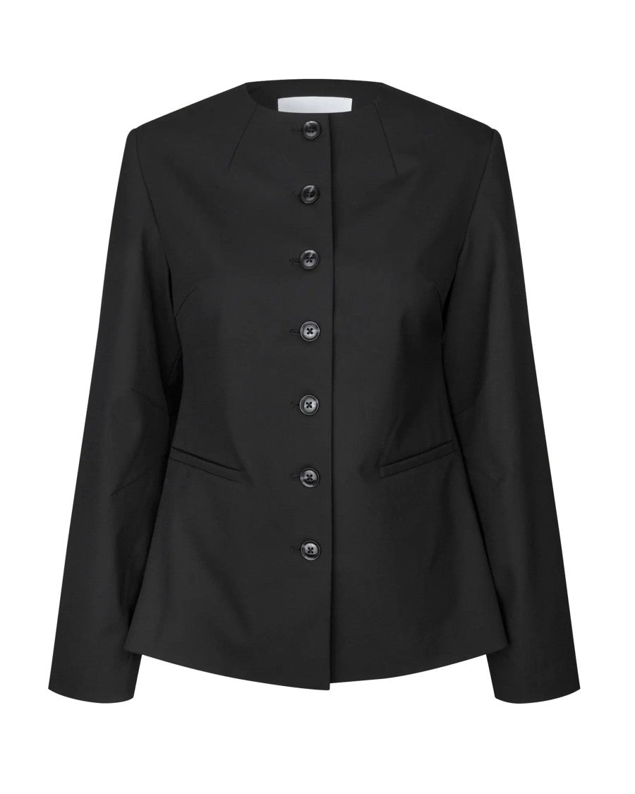 Samsøe Samsøe Black Sarhino Round Neck Fitted Blazer