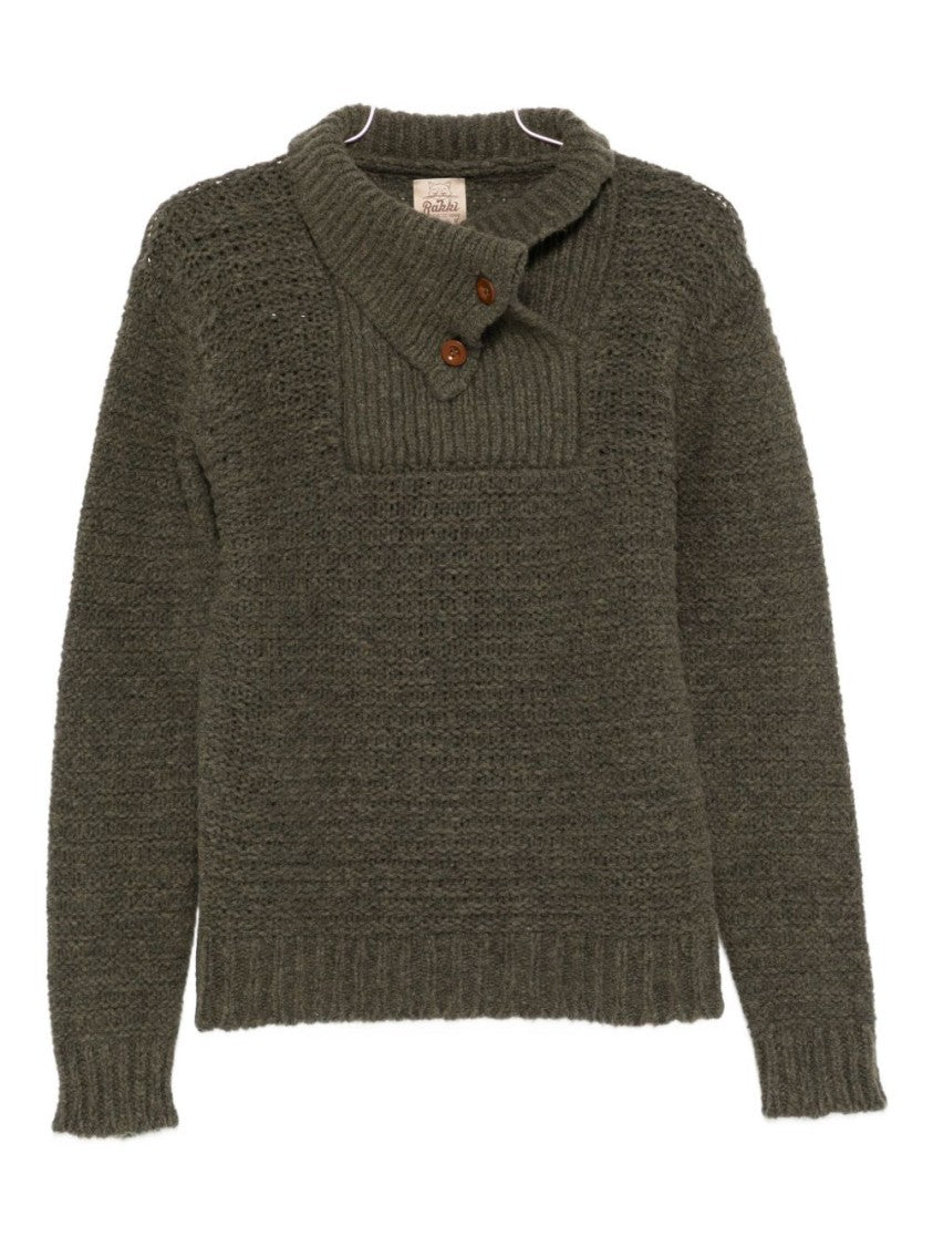 Rakki' Textured Knit Sweater With Unique Buttoned Collar