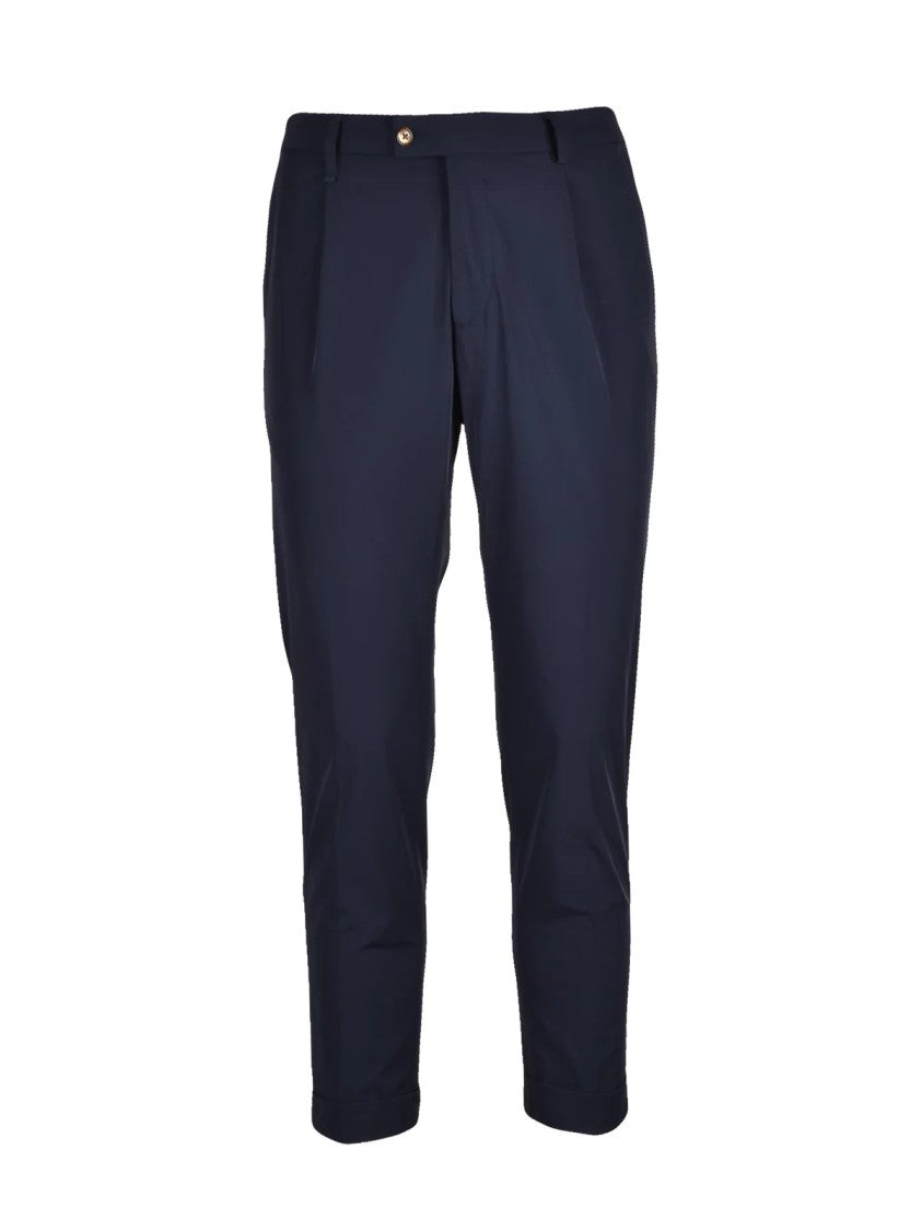 Lab 001 Blue Polyamide Technical Pleated Formal Pants