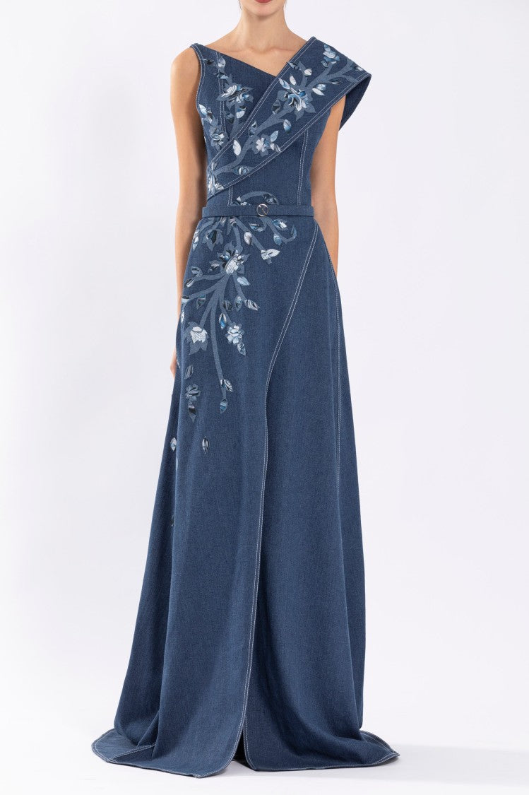 Saiid Kobeisy Denim Dress With Printed Embroidery