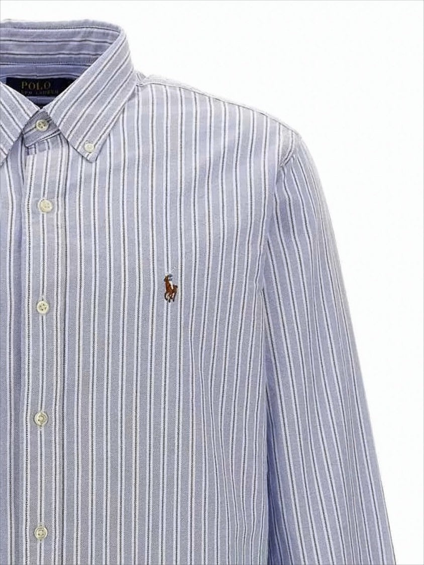 Polo Ralph Lauren Long Sleeve Button-Up Shirt With Vertical Stripes And Embroidered Logo