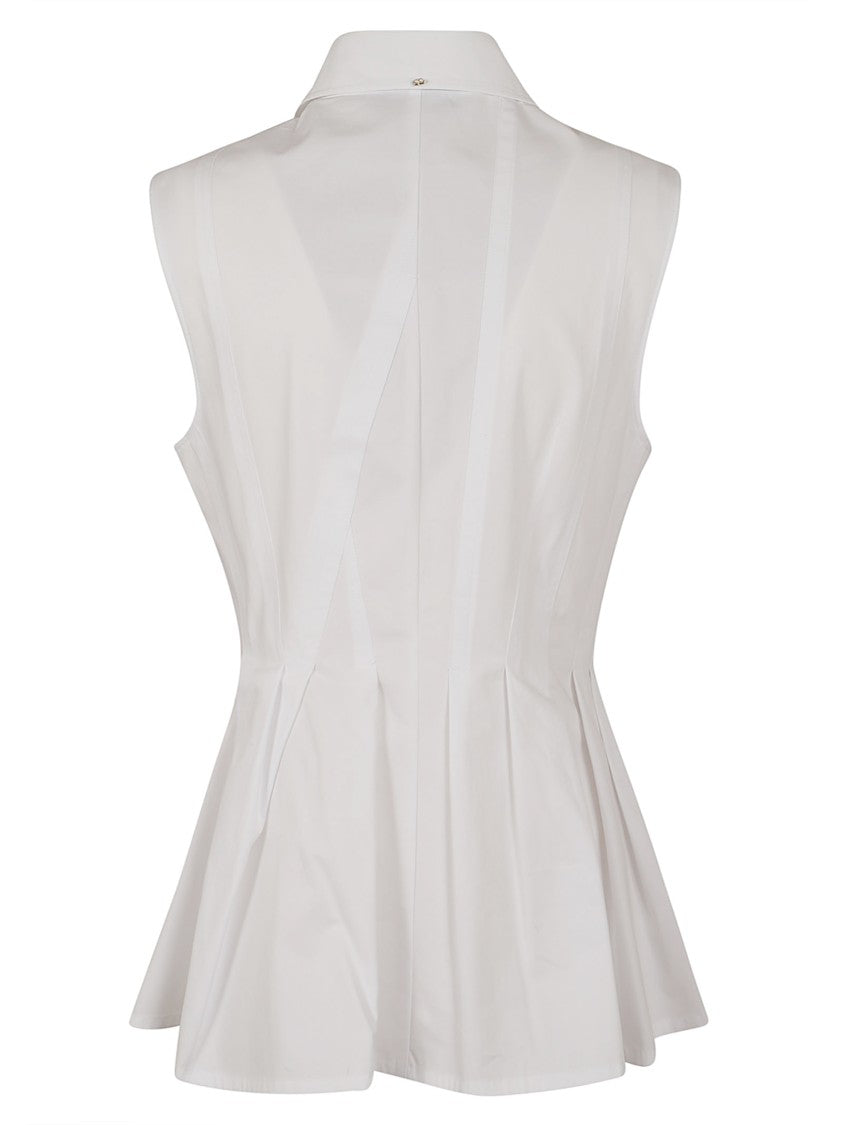 Max Mara Sleeveless White Blouse With Tailored Peplum Design