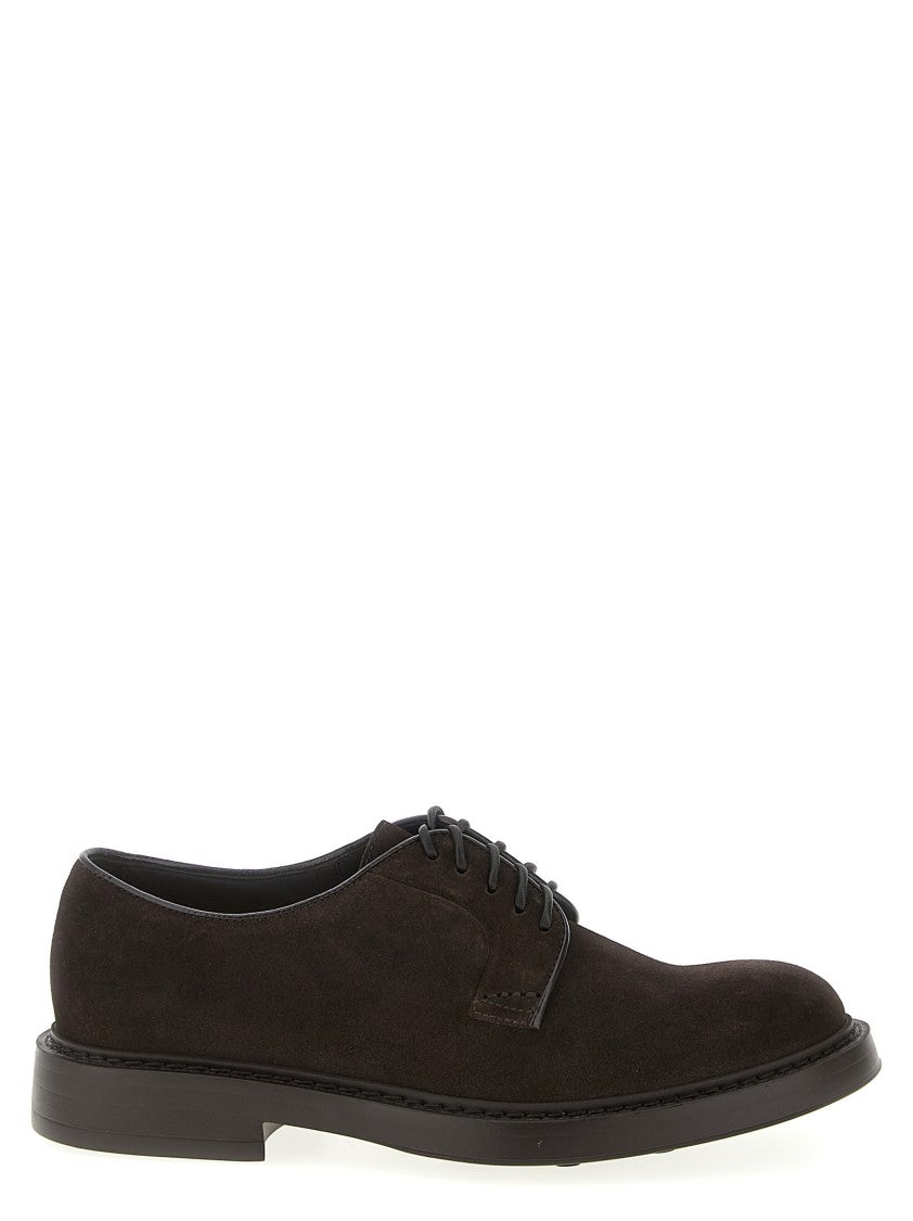 Doucal's Brown Suede Derby Shoes With Blake Construction