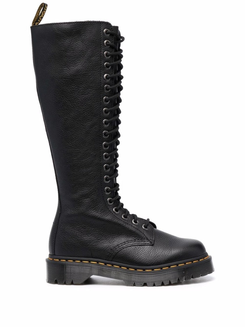 Dr. Martens Tall Black Leather Boots With Lace-Up Design