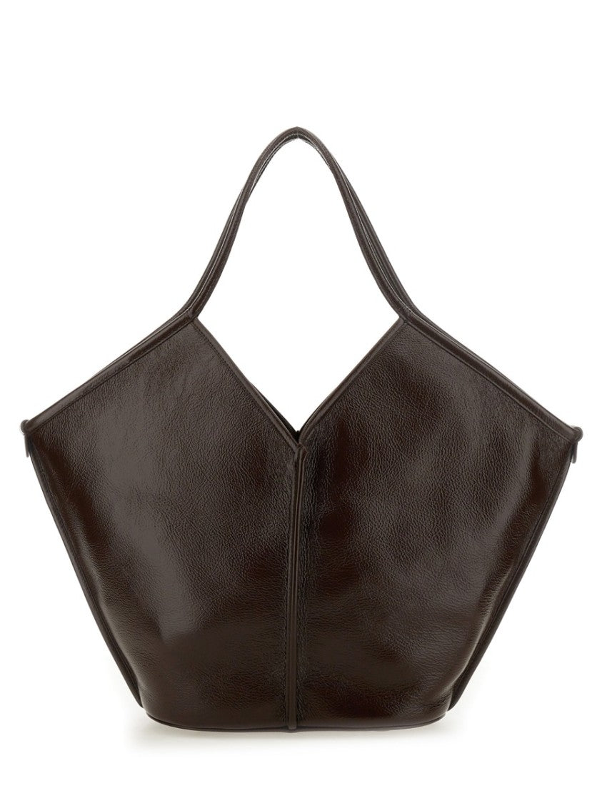 Hereu Distressed Calf Leather Tote Bag With Angular Silhouette
