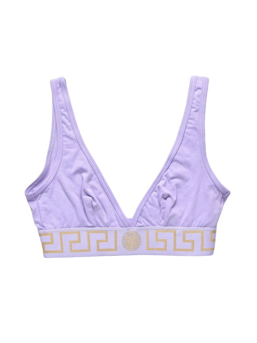 Versace Collection Deep V Neckline Lilac Bra With Gold Geometric Band