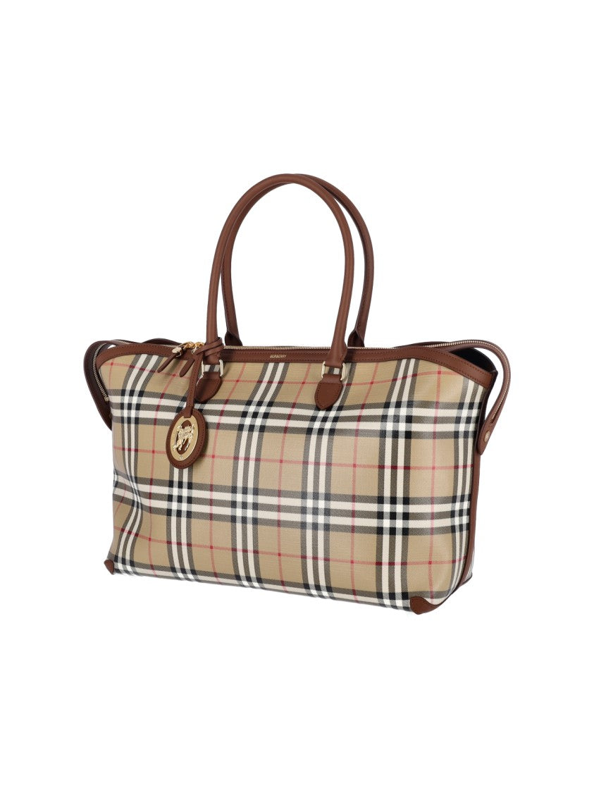 Burberry Beige Check Cotton Canvas Tote Bag