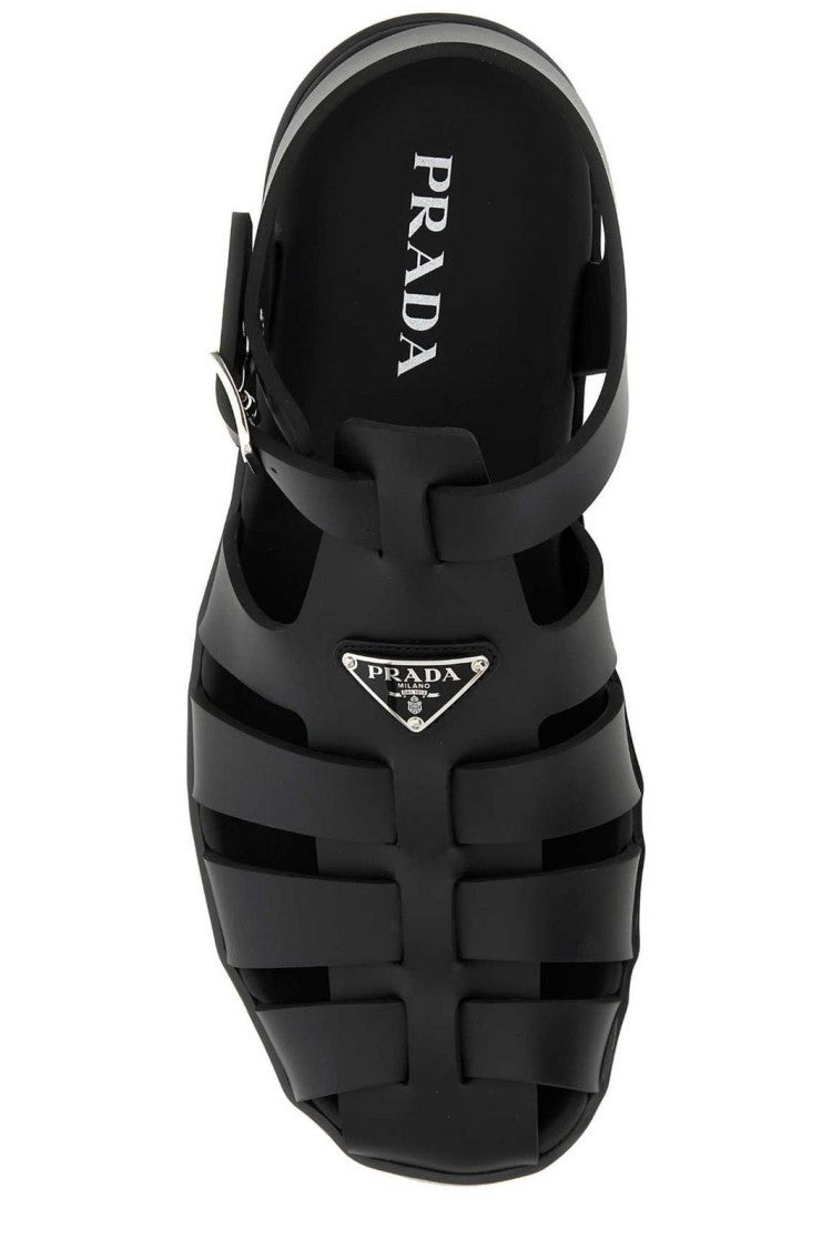 Prada Closed-Toe Black Rubber Sandals With Adjustable Back Strap