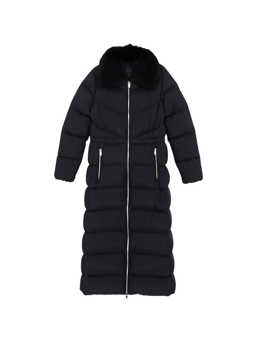 Moose Knuckles Black Quilted Fur Trim Long Down Jacket