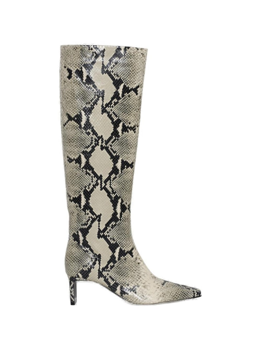 Khaite Ona Knee High Boot Natural Python-Embossed Leather