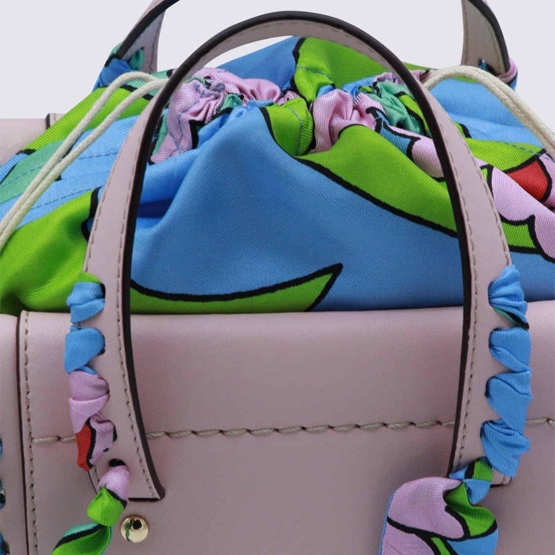 Cuba Lab Woven Straw Bucket Bag With Floral Handles