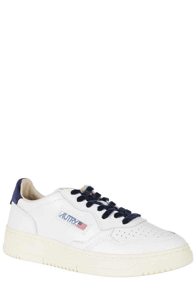 Autry White Blue Velvet Accents Medalist Low Leather Sneakers
