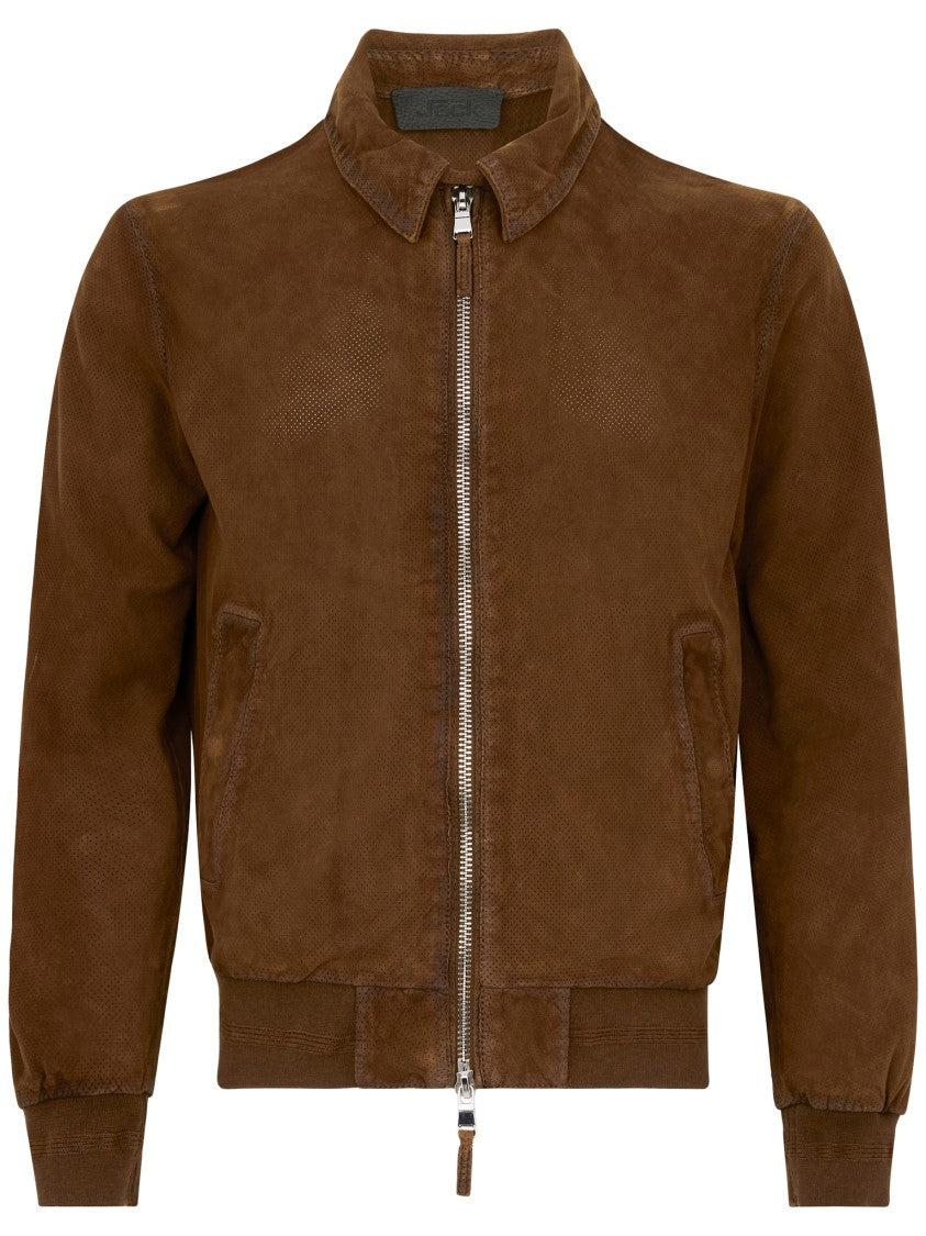 The Jack And Jackie Leathers Brown Leather Bomber Jacket With Zip Front