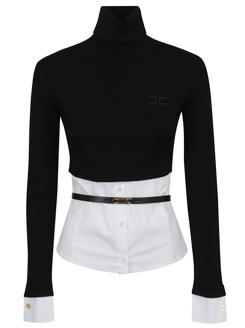 Elisabetta Franchi High-Neck Sweater With Contrast Bottom And Belt