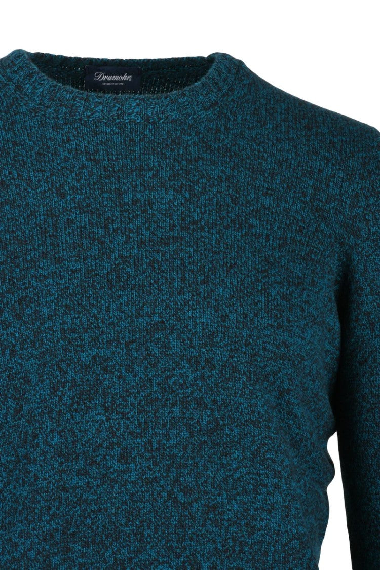 Drumohr Crew Neck Lambskin Sweater - Black/Turquoise