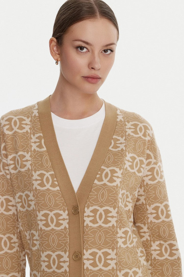Pinko Camel Monogram Jacquard Viscose-Blend Cardigan