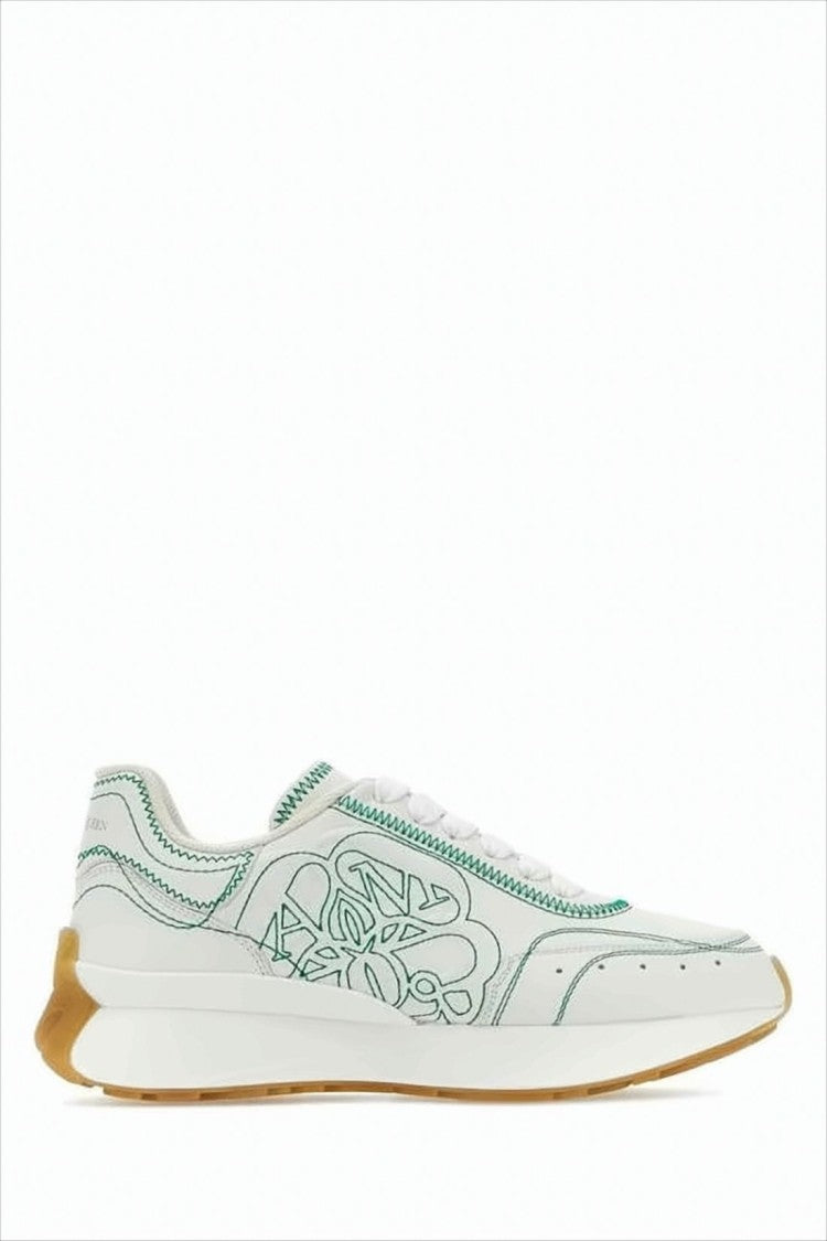 Alexander Mcqueen White Sneakers With Abstract Green Stitching