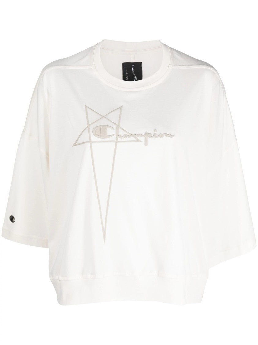 Rick Owens X Champion Relaxed-Fit Cropped T-Shirt With Logo Design