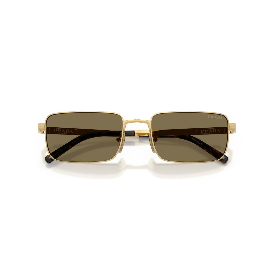 Prada Rectangular Metal Frame Sunglasses With Tortoiseshell Temples