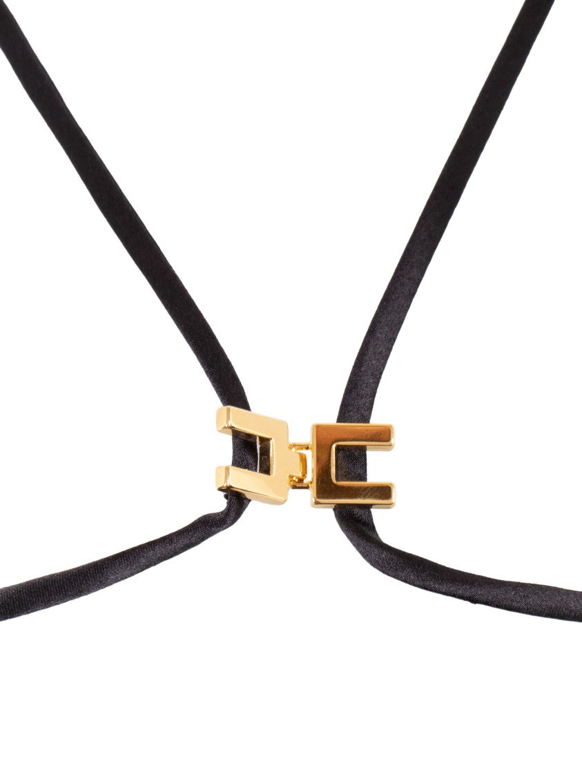 Elisabetta Franchi Long Black Dress With Draped Back