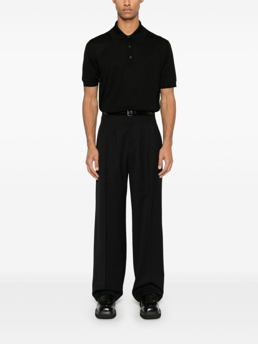 Prada Classic Black Polo With Structured Collar And Buttoned Placket