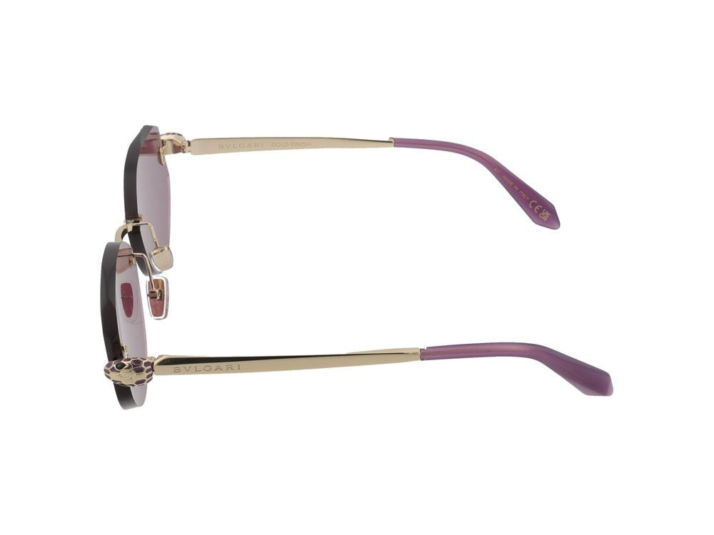 Bulgari Purple Lens Gold Accent Rimless Sunglasses