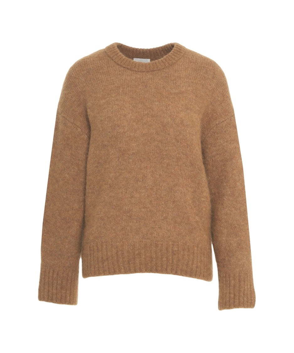 8Pm Textured Brown Knit Sweater With Relaxed Fit And Ribbed Accents