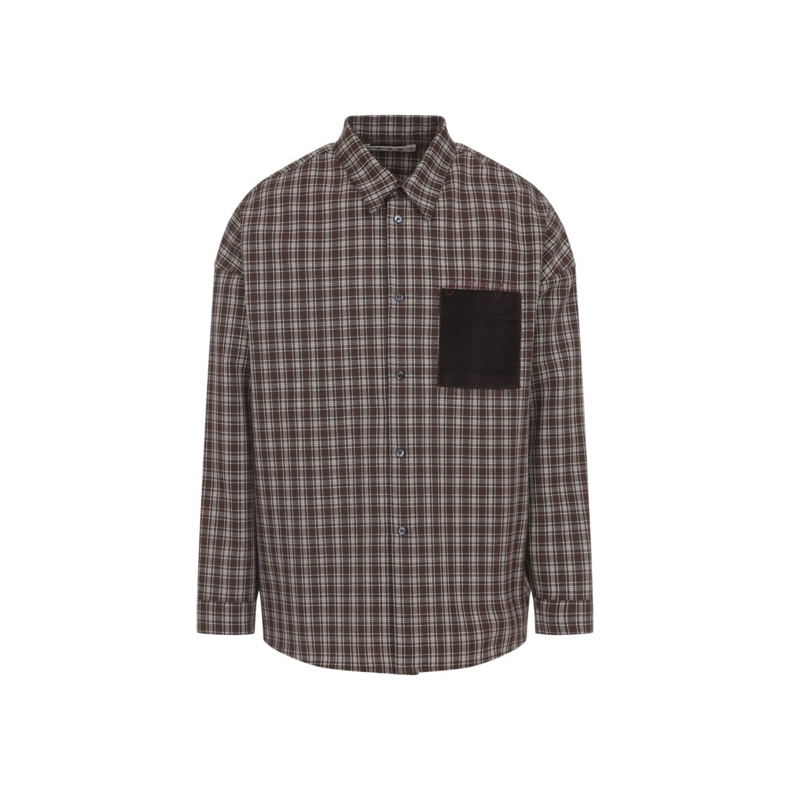 Marni Brown Virgin Wool Check Grain De Poudre Wool Shirt