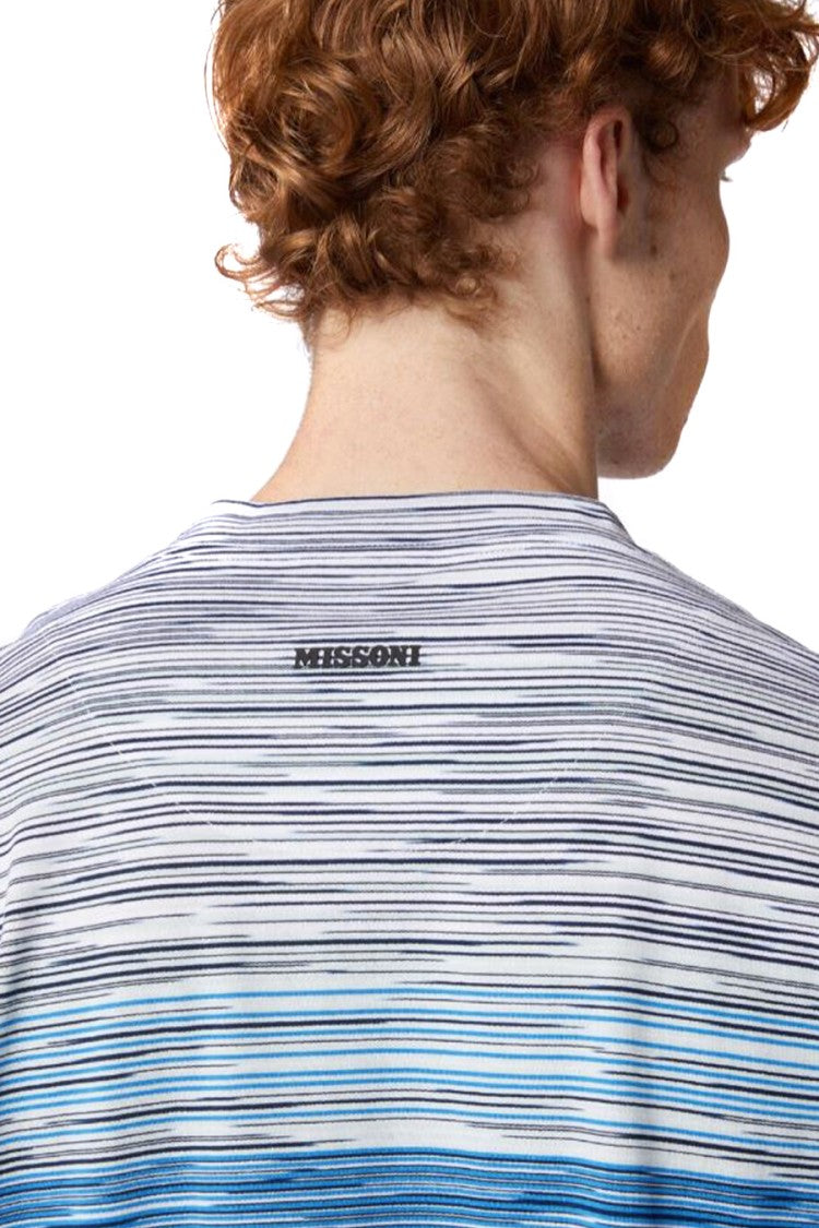 Missoni Gradient Blue Cotton T-Shirt Logo Detail