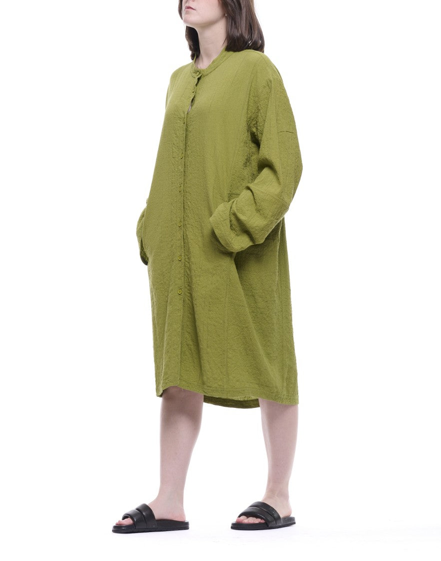 Transit Olive Long Button-Front Dress With Fluid Silhouette