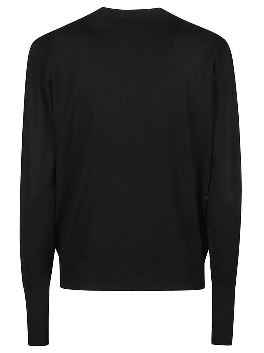 Patrizia Pepe Long Sleeve Cropped Deep V-Neck Wool Sweater