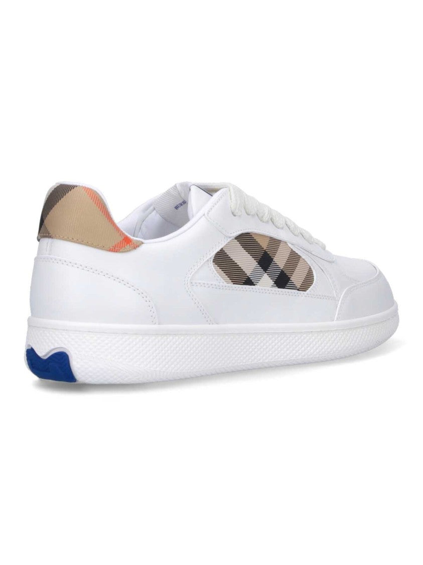 Burberry Rounded Toe Lace-Up Sneakers With Check Detail
