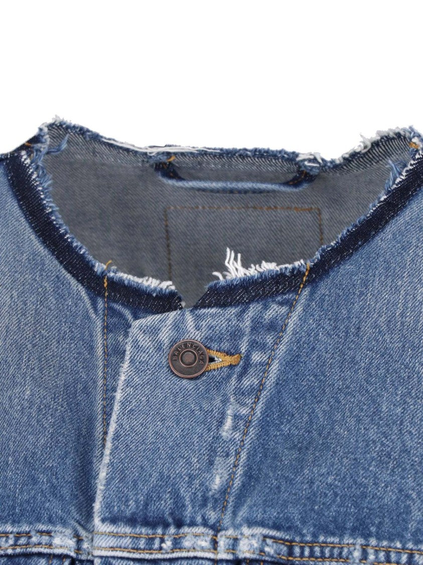Balenciaga Hourglass Denim Jacket With Worn Blue Finish