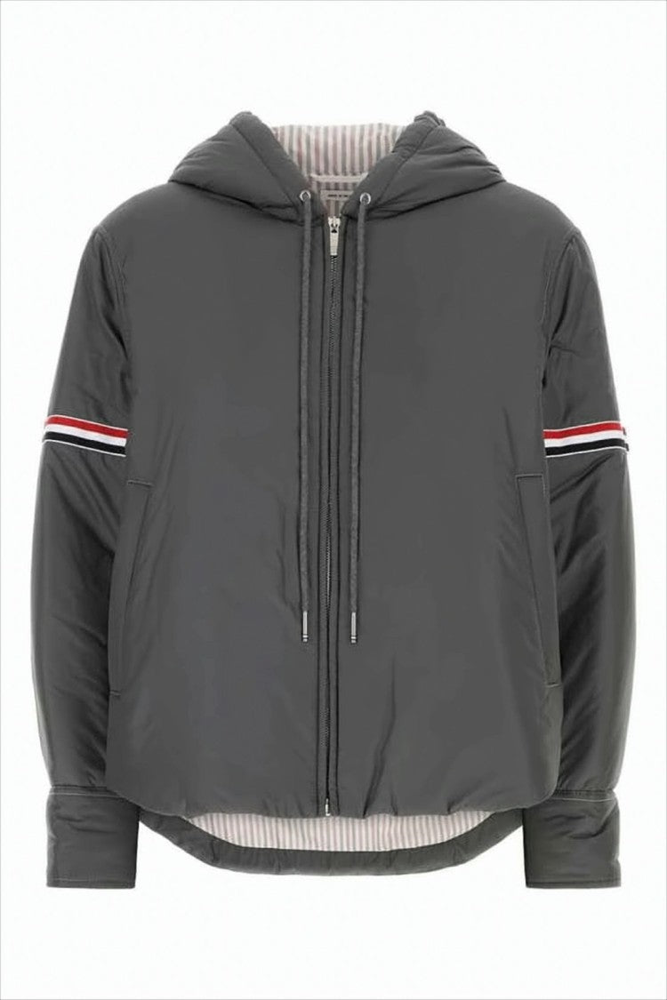 Thom Browne Boxy Cropped Jacket With Hood And Striped Detail